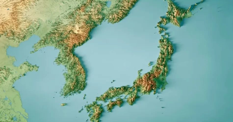 3D Render of a Topographic Map of Japan.