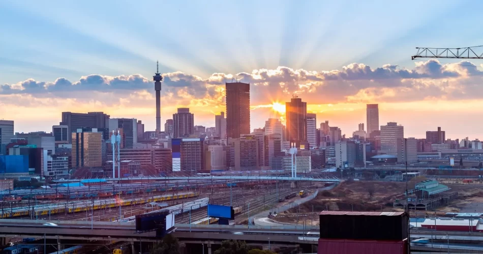 Early morning sunrise in Johannesburg, showing the city's skyline